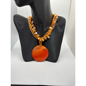 Orange & Brown Beaded Statement Necklace NWOT